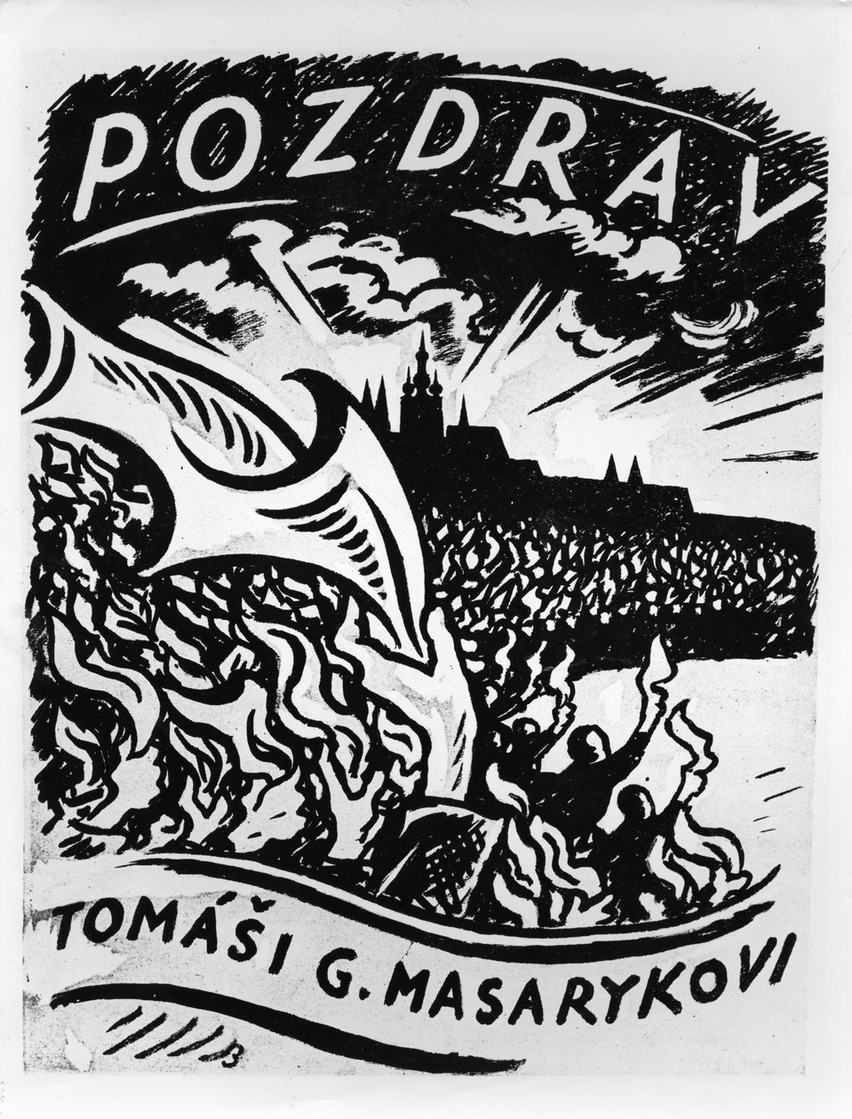 Groeten, Tomas Masaryk, illustratie van de intocht van Masaryk in Praag op 8 december 1918 door V.H. Brunner