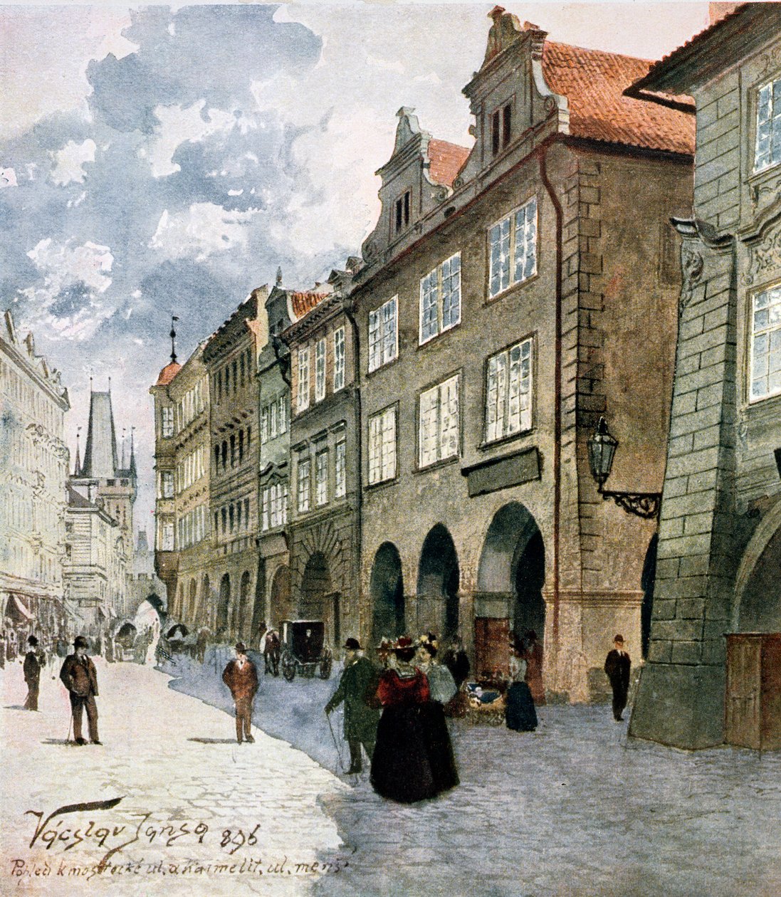 Ulice k Mostu, Mala Strana, Praag, illustratie uit 