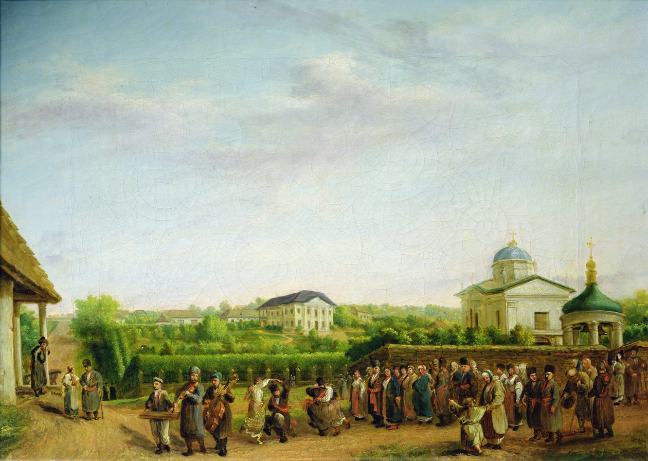 Een plattelandsbruiloft door Vasili Andreevich Tropinin