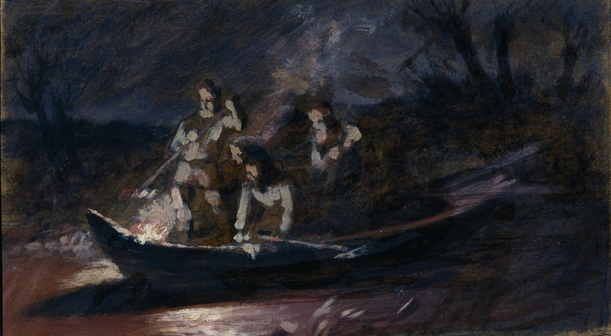 Nacht speervissen, 1870s door Vasili Grigorevich Perov