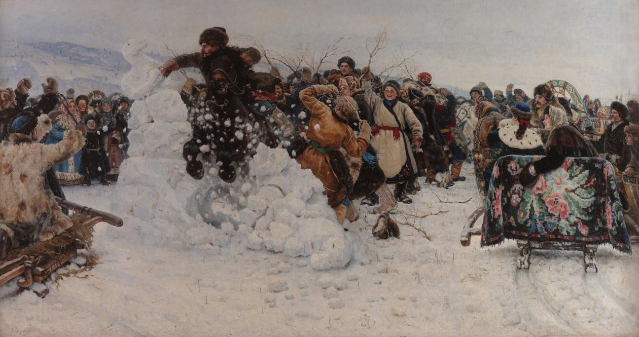 Een sneeuwstad innemen door Vasilij Ivanovic Surikov