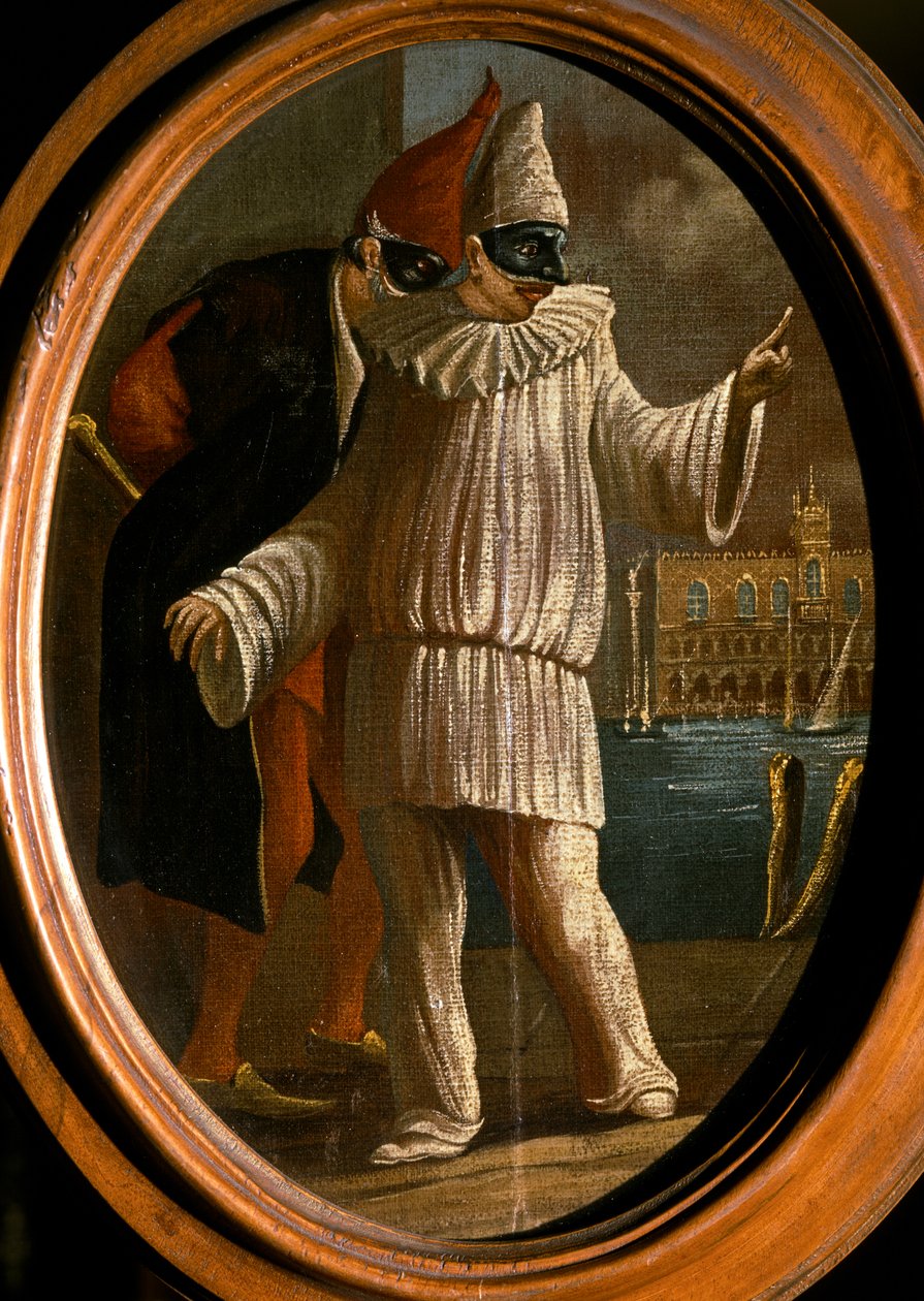 Pulcinella en Pantalone. 18e eeuw (olieverf) door Venetian School