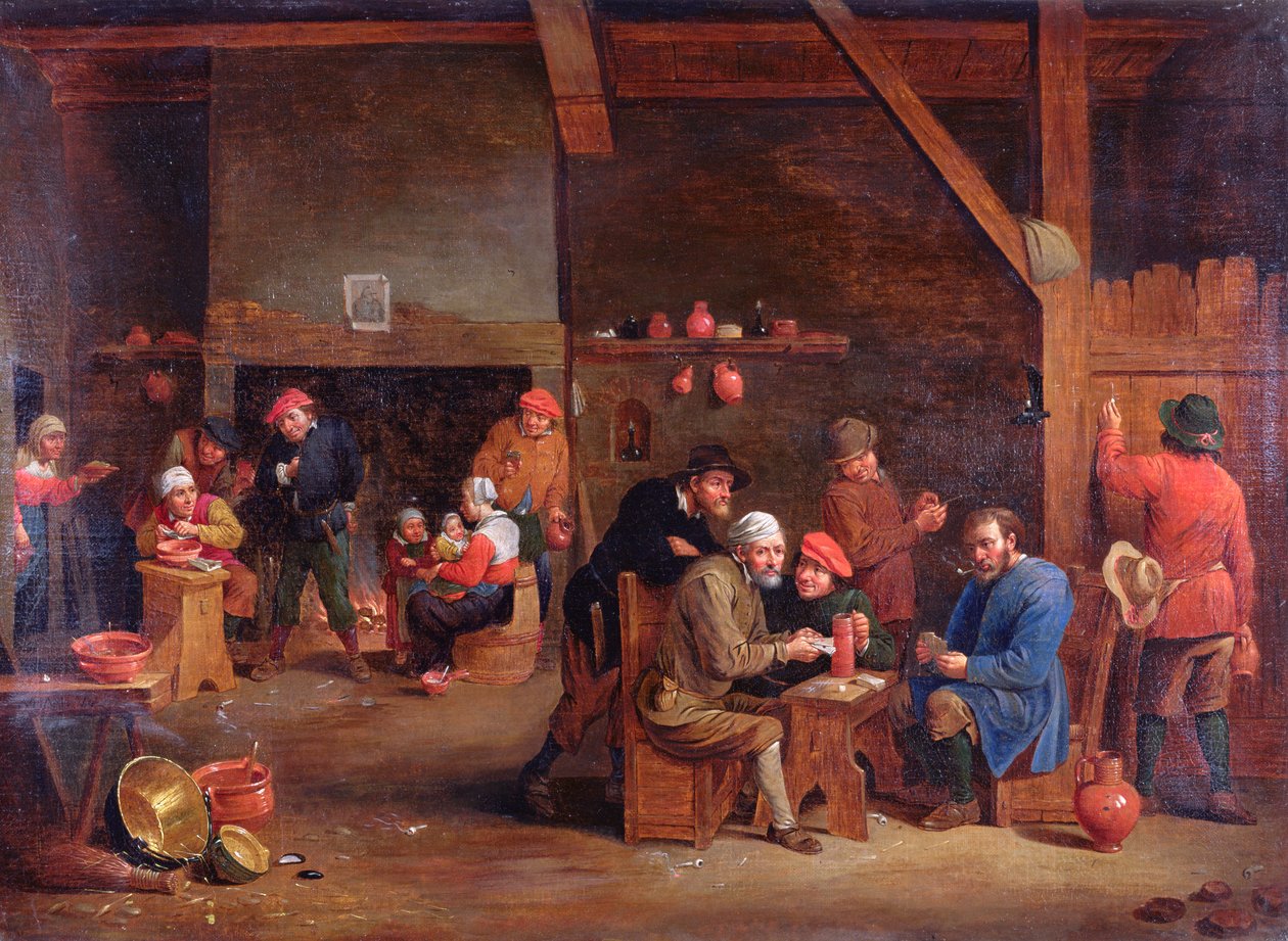 Taveerne interieur met kaartspelers door Victor Mahu