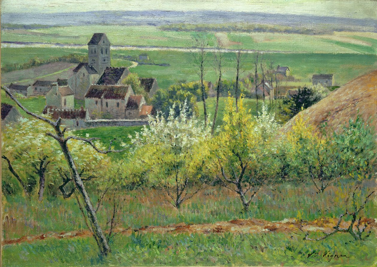 Een dorp nabij Auvers, ca. 1885 door Victor Vignon