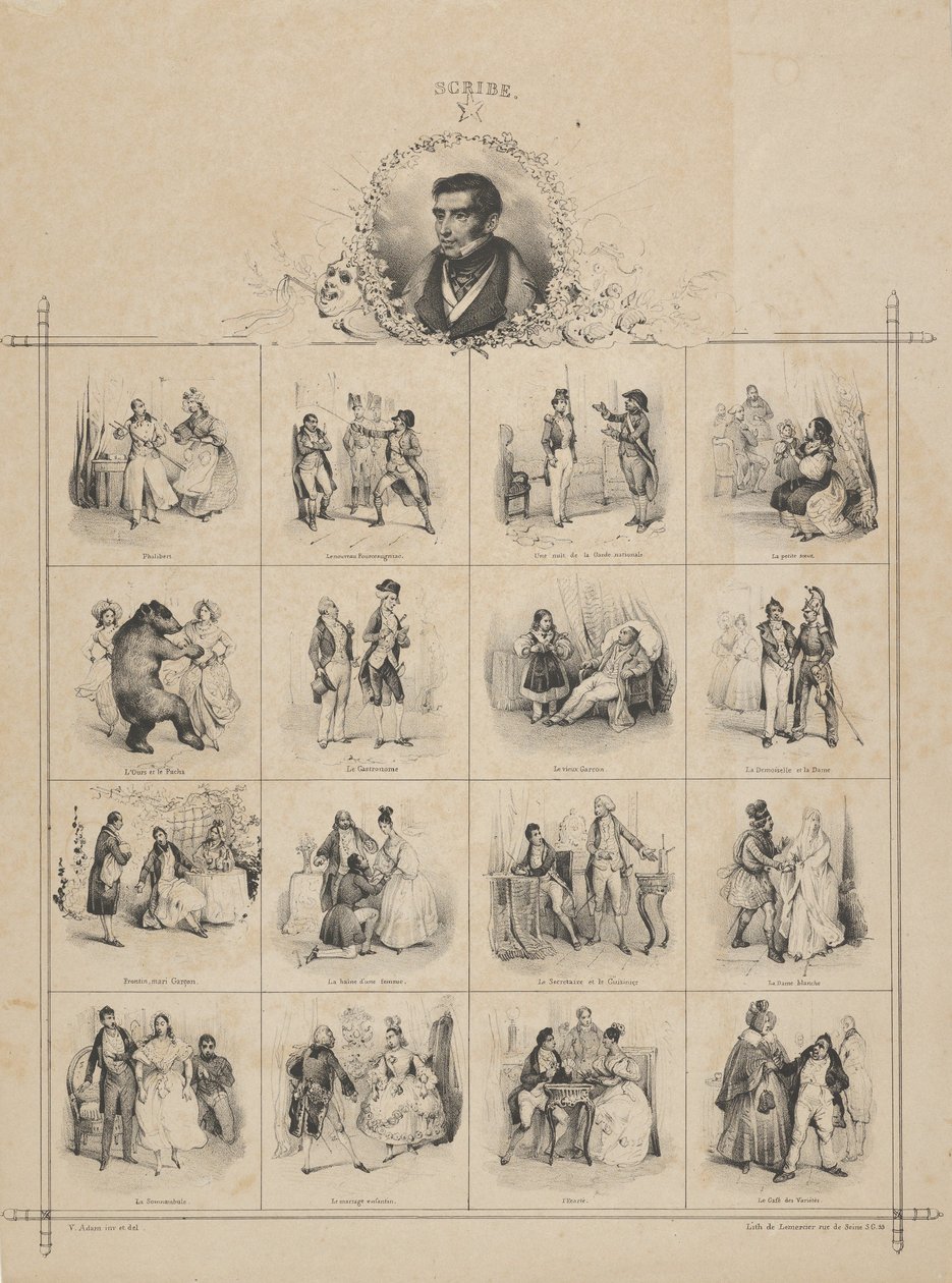 Augustin-Eugène Scribe met Personages, 19e eeuw door Victor Adam