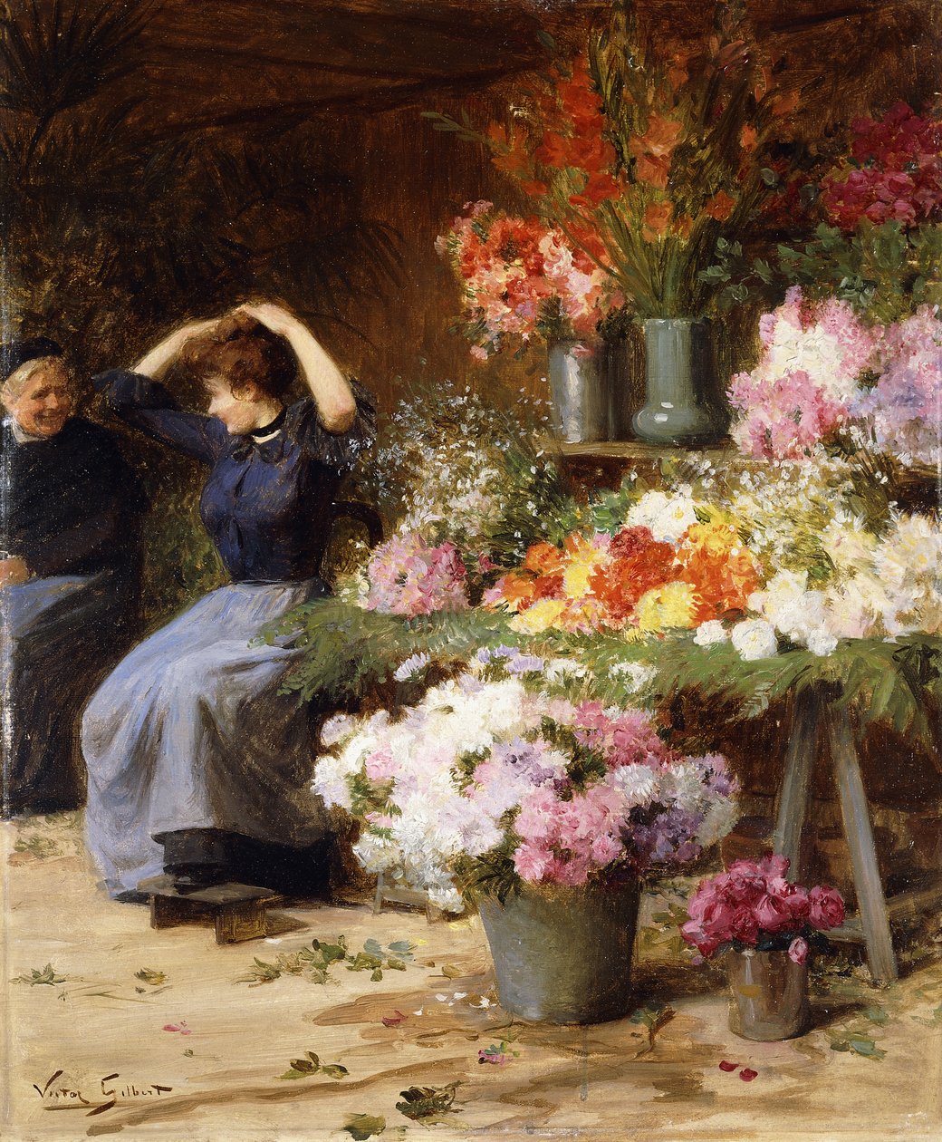 Flower Power; Bloemenverkoopster door Victor Gabriel Gilbert