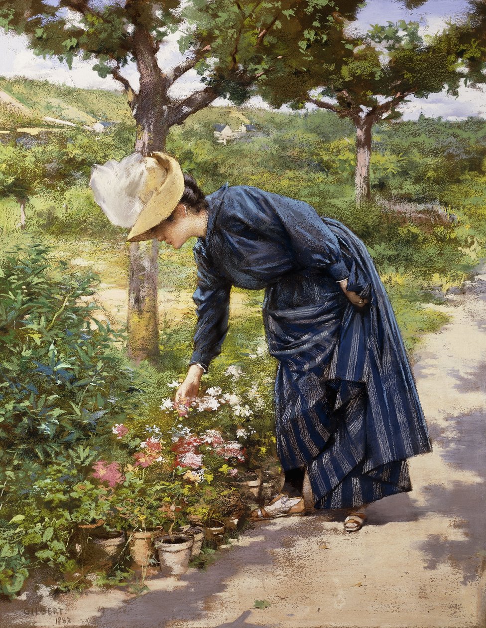 Dame in een tuin door Victor Gabriel Gilbert