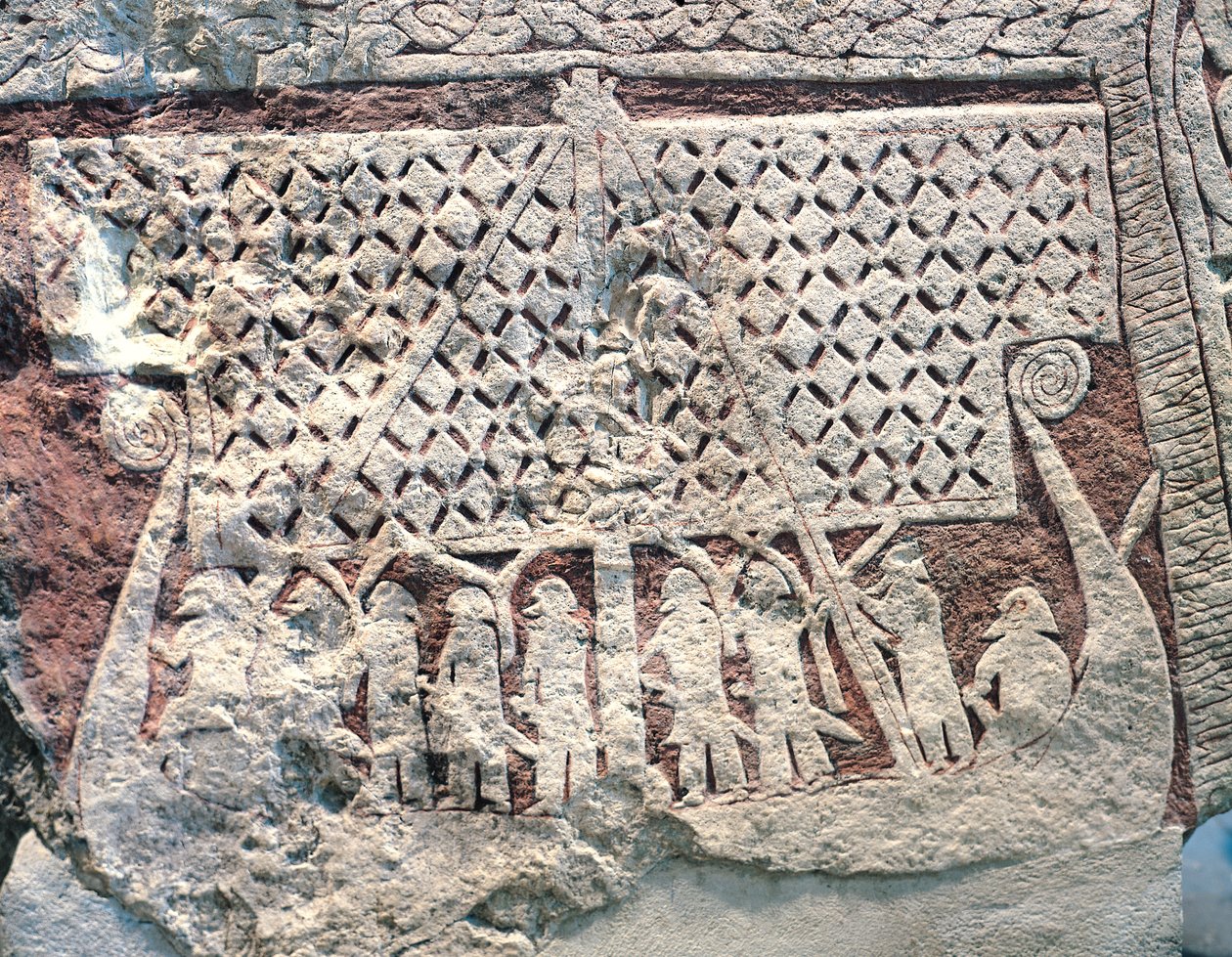 Detail van een beeldsteen met een Vikingschip, van het eiland Gotland door Viking