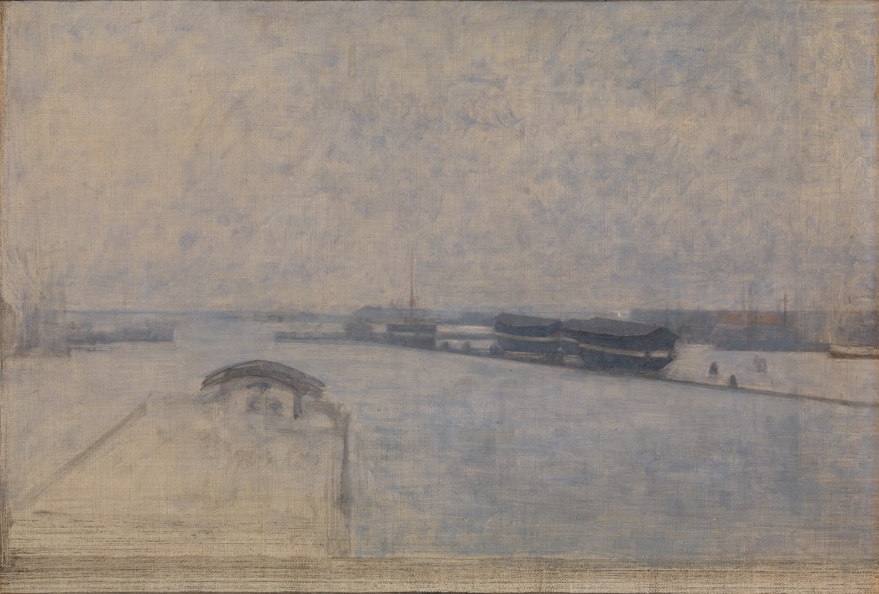 Uitzicht vanaf Kvæsthusgade over de haven van Kopenhagen door Vilhelm Hammershoi