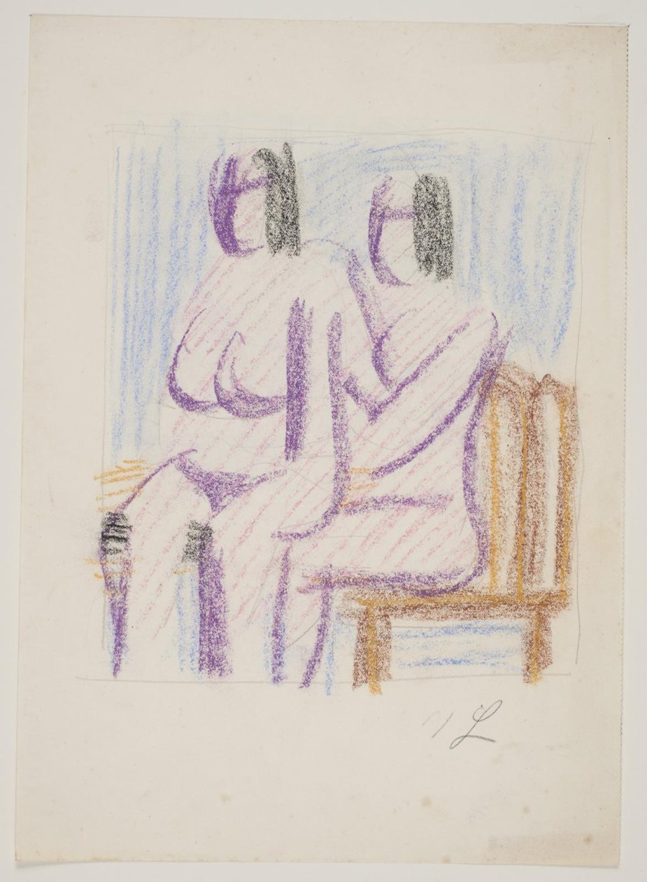 Compositiestudie met 2 zittende, naakte vrouwen door Vilhelm Lundstrøm