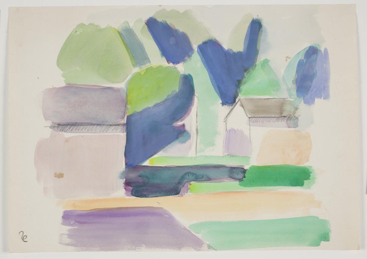 Bosachtig landschap met huizen door Vilhelm Lundstrøm