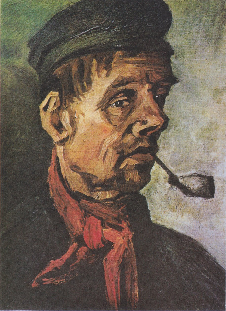 Hoofd van een boer met kleipijp door Vincent van Gogh