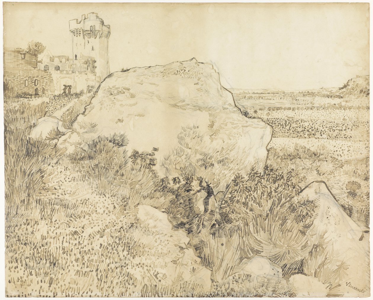 Landschap bij de abdij van Montmajour in Arles, 1888 door Vincent van Gogh