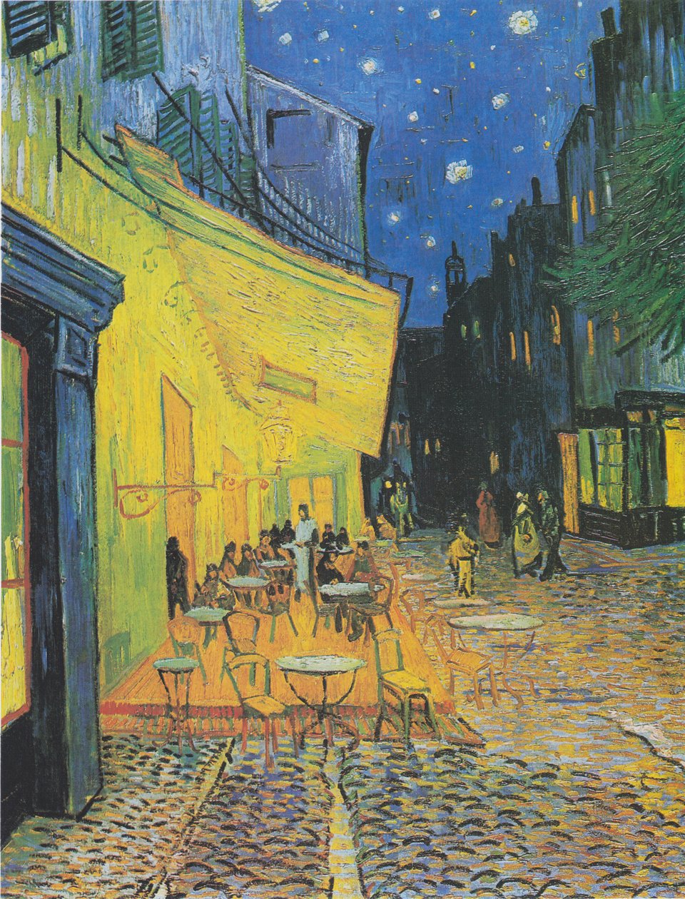 Terras van cafés aan de Place du Forum in Arles in de avond door Vincent van Gogh