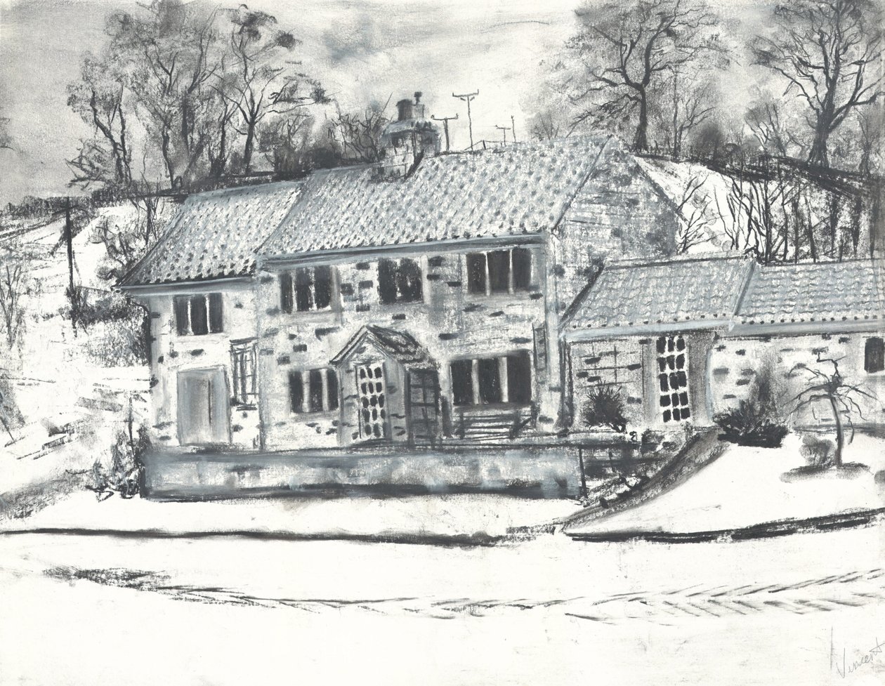 Osmotherley gebouwen in wintersneeuw door Vincent Alexander Booth