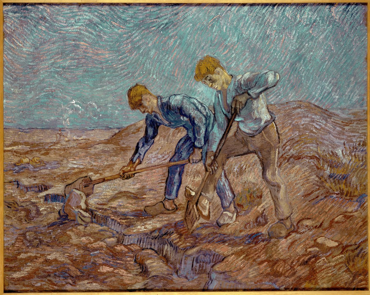 Twee boeren graven na gierst, 1889 door Vincent van Gogh