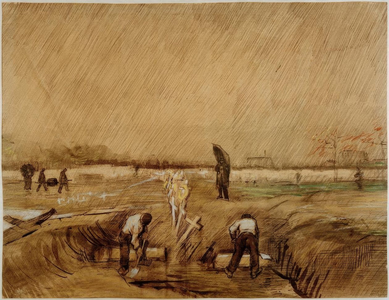 Begraafplaats in de regen door Vincent van Gogh