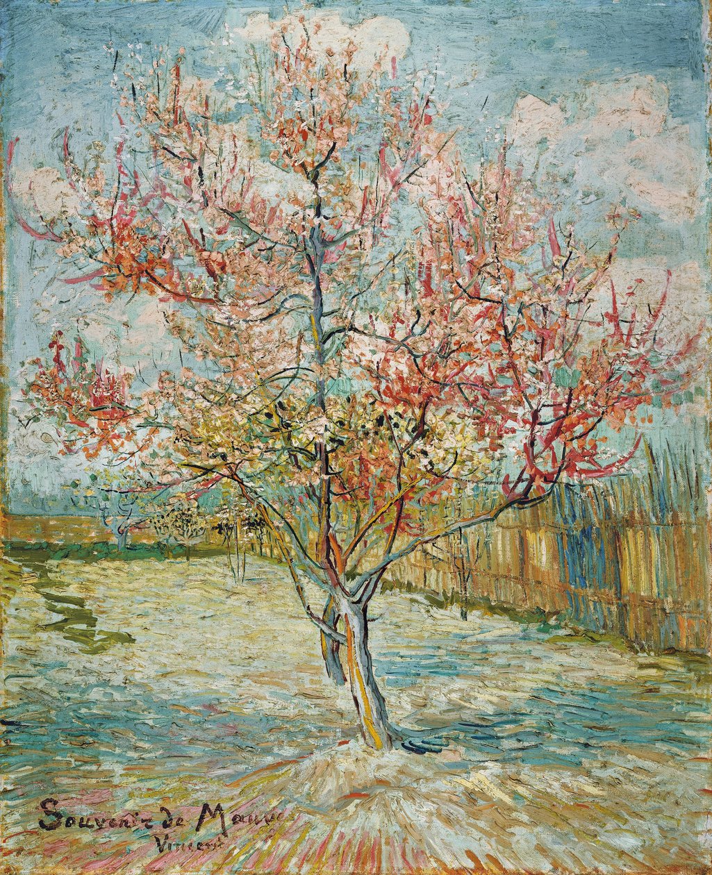 Pink peach trees (Souvenir de Mauve) door Vincent van Gogh