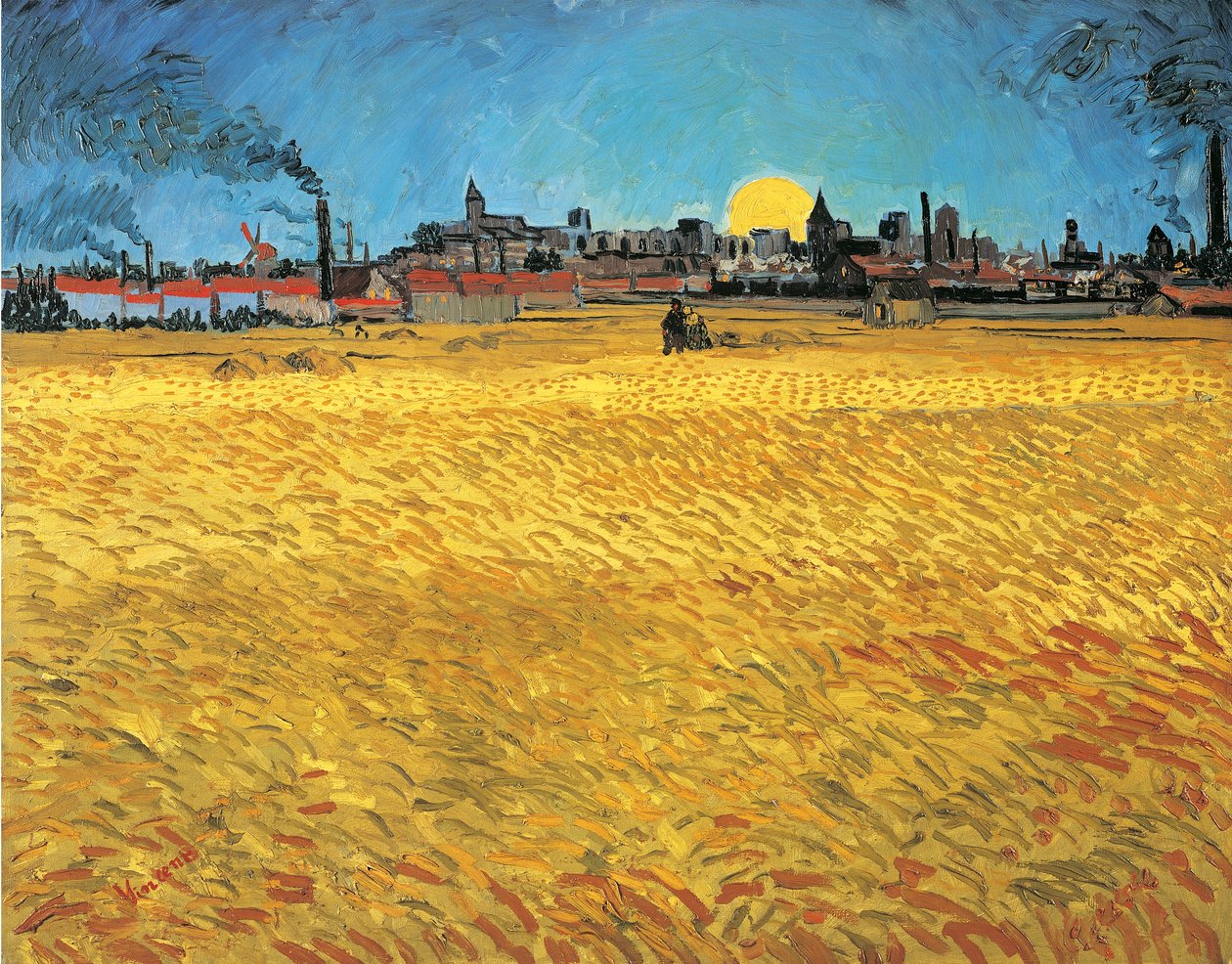 Zonsondergang: Tarwevelden bij Arles door Vincent van Gogh