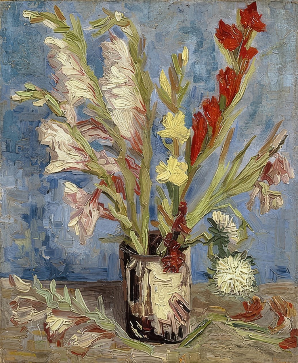 Vaas met gladiolen en asters. 1886 door Vincent van Gogh