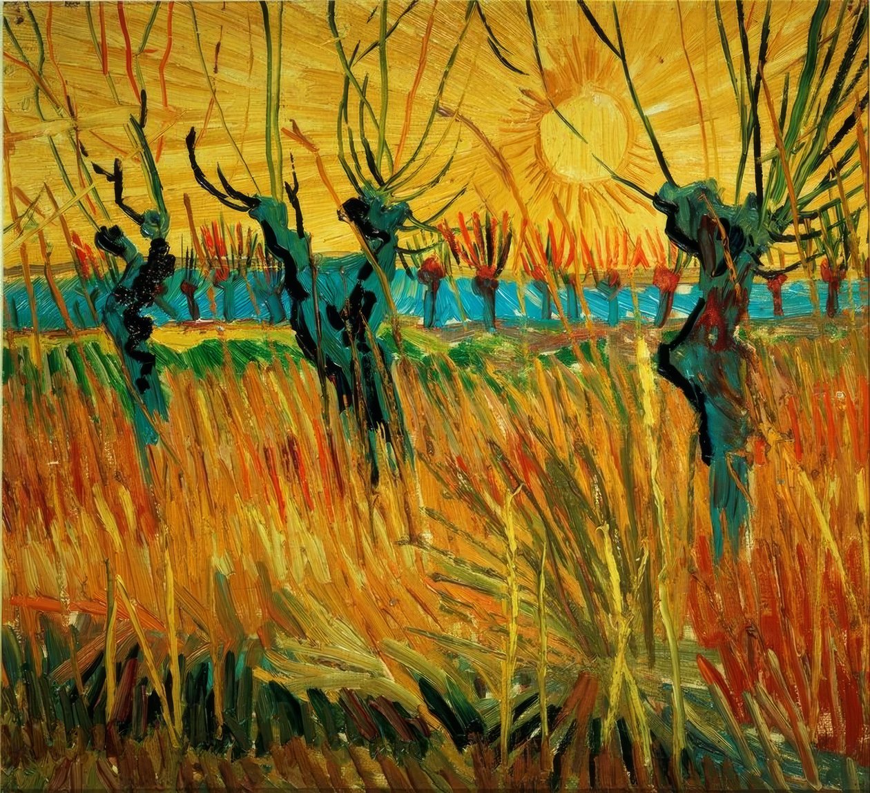 Wilgen bij zonsondergang door Vincent van Gogh