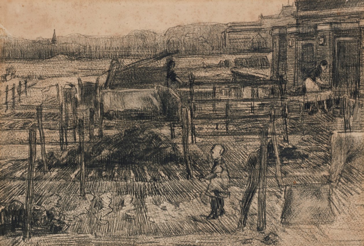 Achtertuinen met twee figuren (1882) door Vincent van Gogh