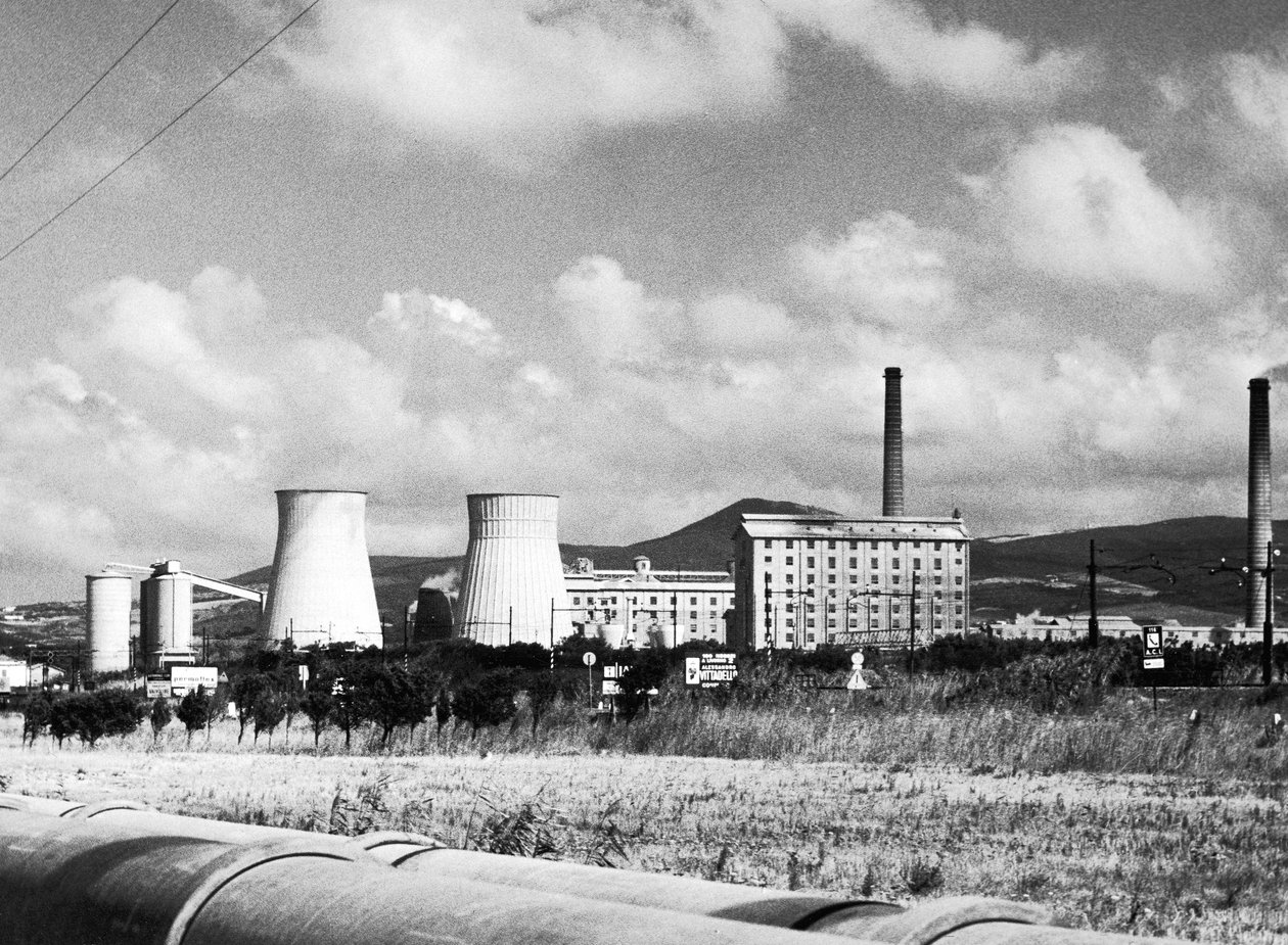 Industrieel landschap met schoorstenen door Vincenzo Balocchi