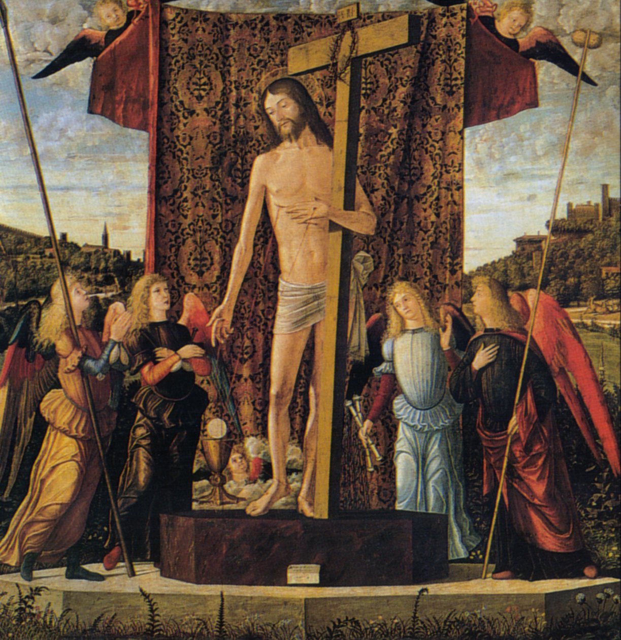 Christus tussen vier engelen met de instrumenten van de Passie door Vittore Carpaccio