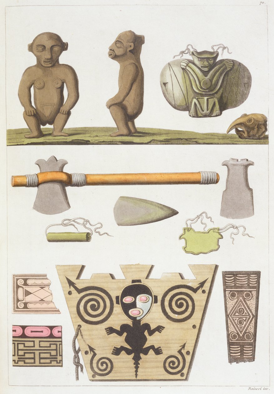 Idolen van de Caraïben (kleurgravure) door Vittorio Raineri
