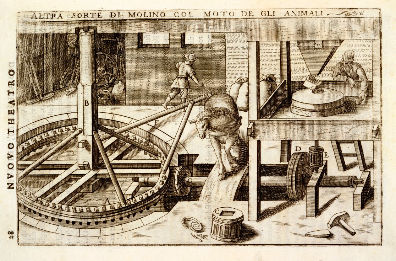 Paardgedreven maalmachine 1607 door Vittorio Zonca