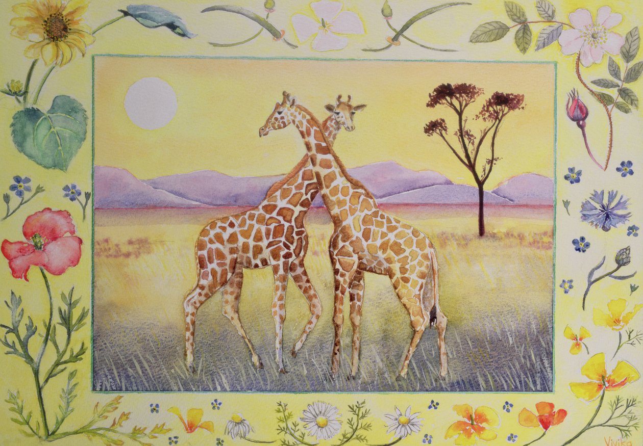 Giraffe (maand juli uit een kalender) door Vivika Alexander