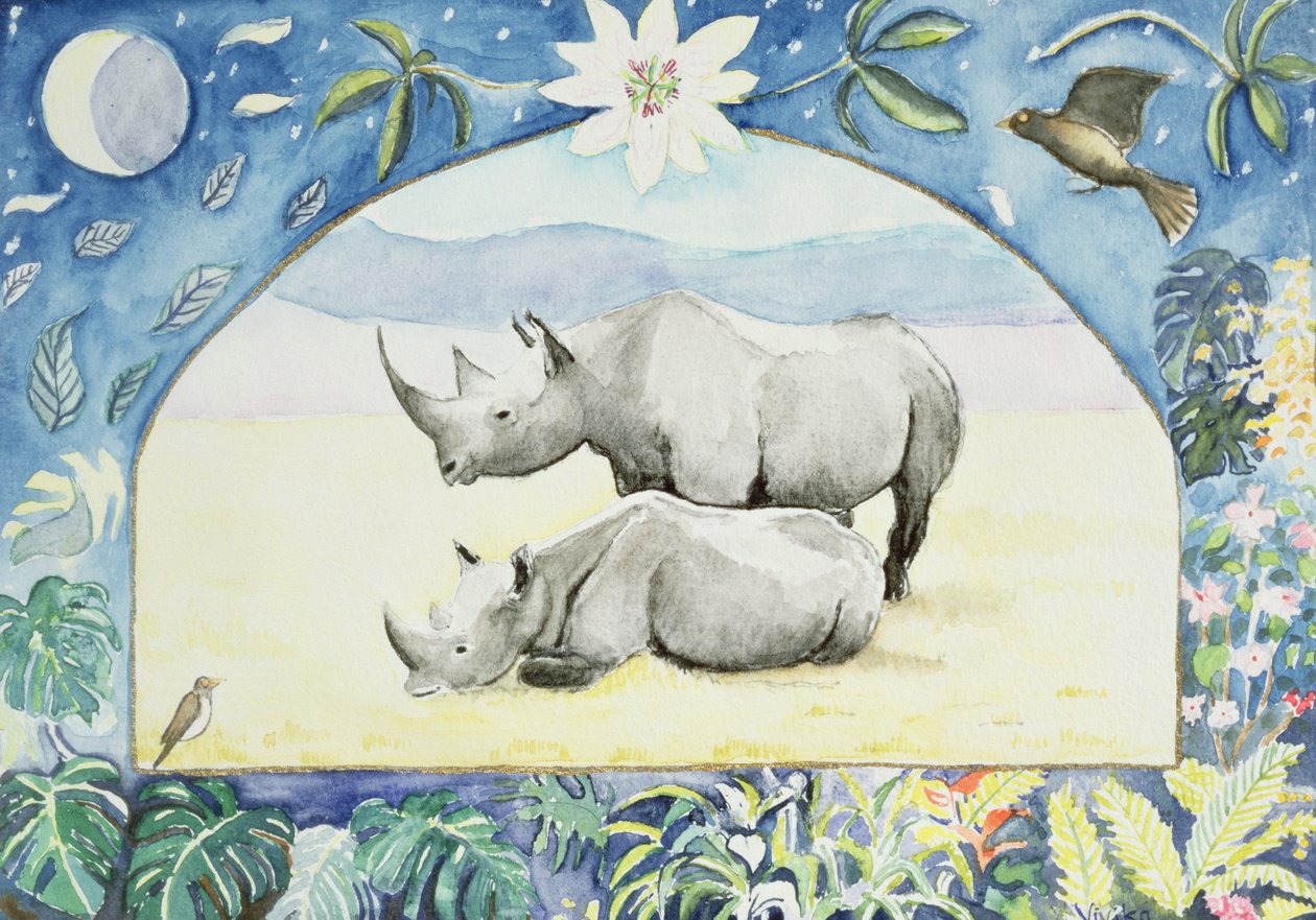 Neushoorn (maand februari uit een kalender) door Vivika Alexander