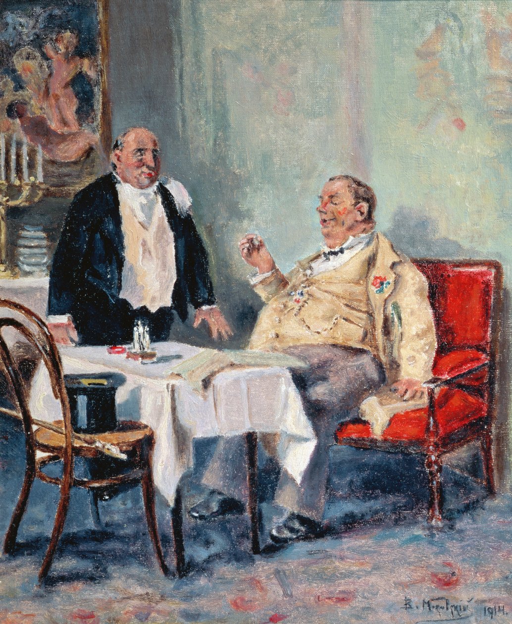 In een restaurant, 1914 door Vladimir Egorovic Makovsky