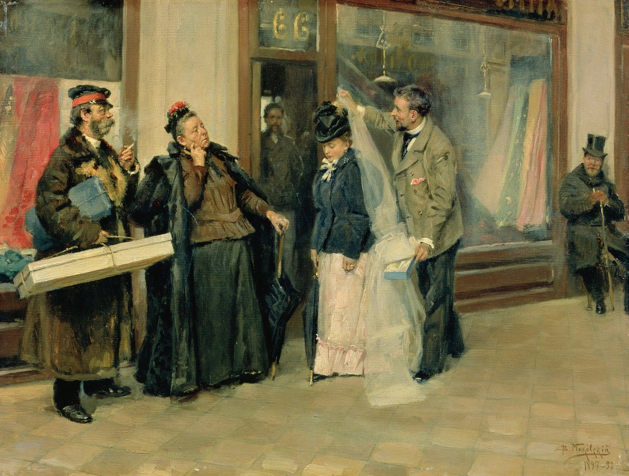 De keuze van huwelijkscadeaus, 1897-98 door Vladimir Egorovic Makovsky