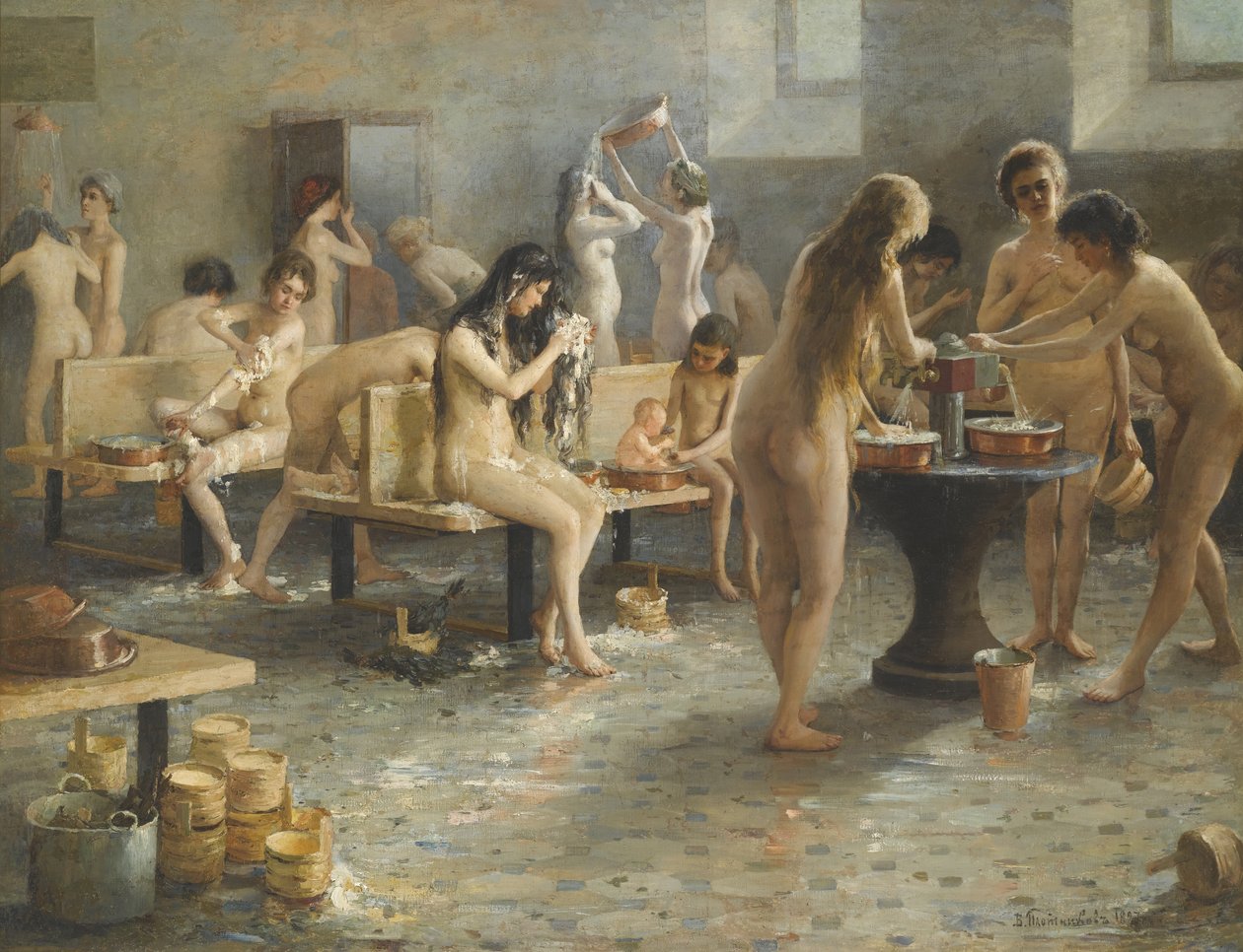 Het badhuis door Vladimir Alexandrovich Plotnikov