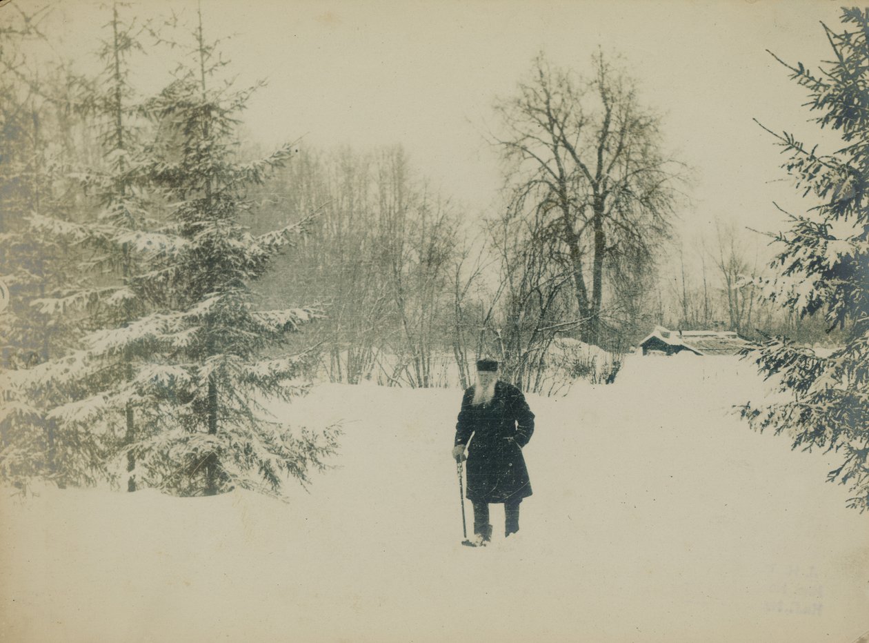 Graaf Lev Nikolayevich Tolstoy wandelend door Vladimir Grigorievich Chertkov
