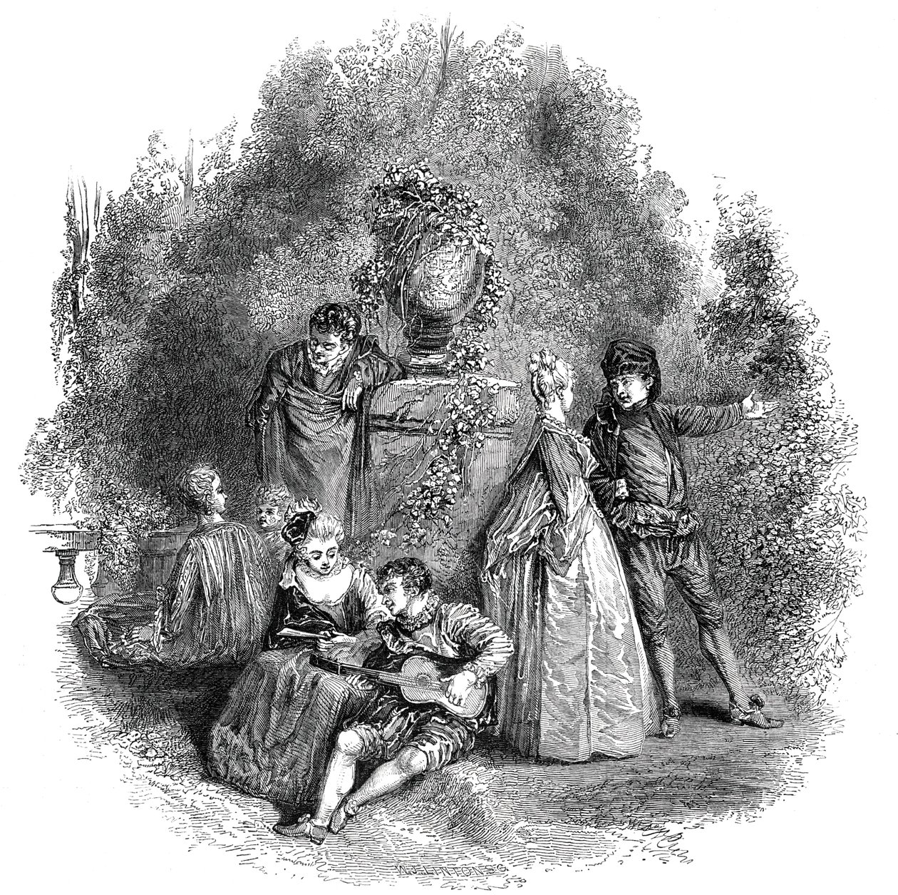 Scène uit Watteau in 1644, 1844 door W. J. Linton