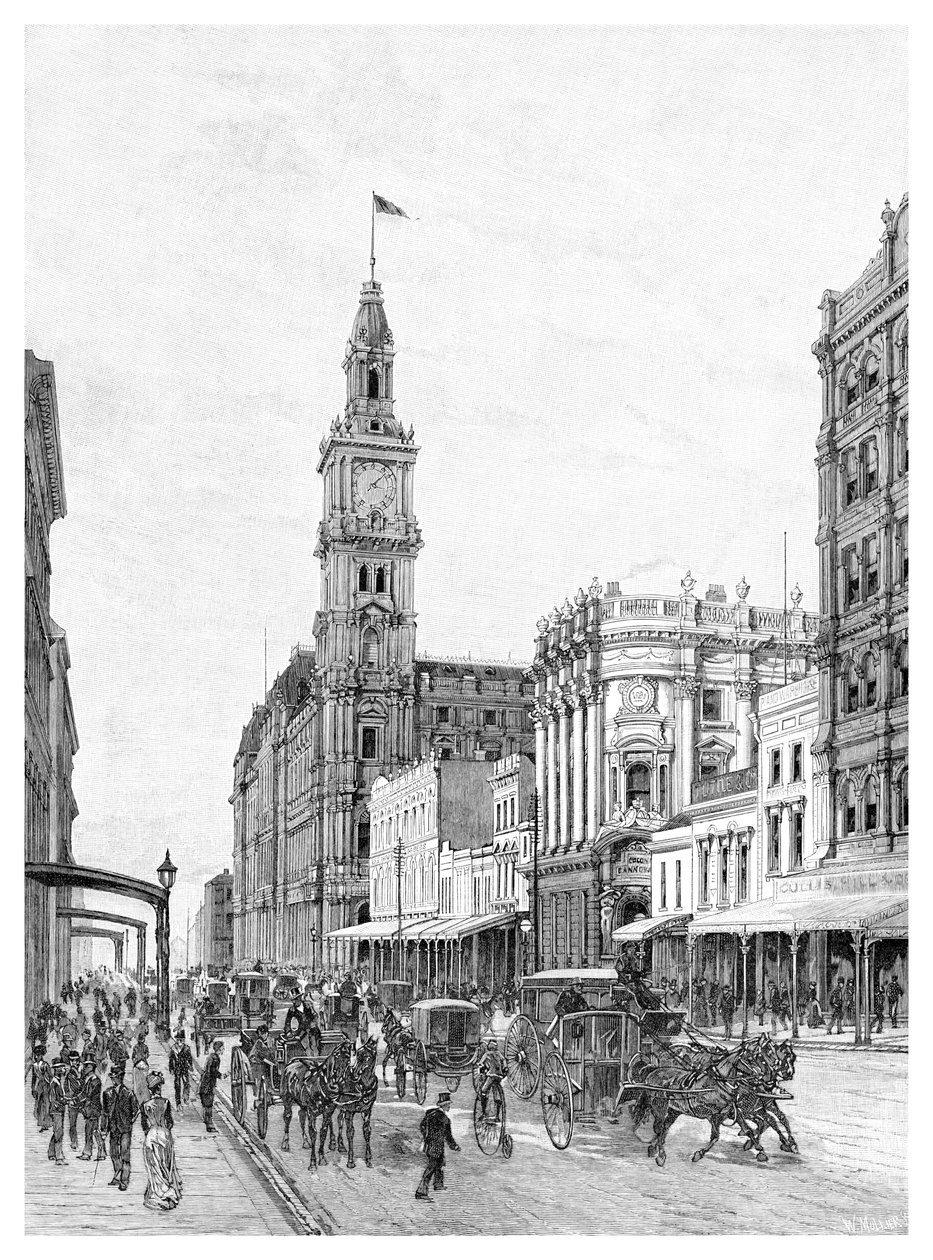 Elizabeth Street, Melbourne, Victoria, Australië, 1886 door W. Mollier