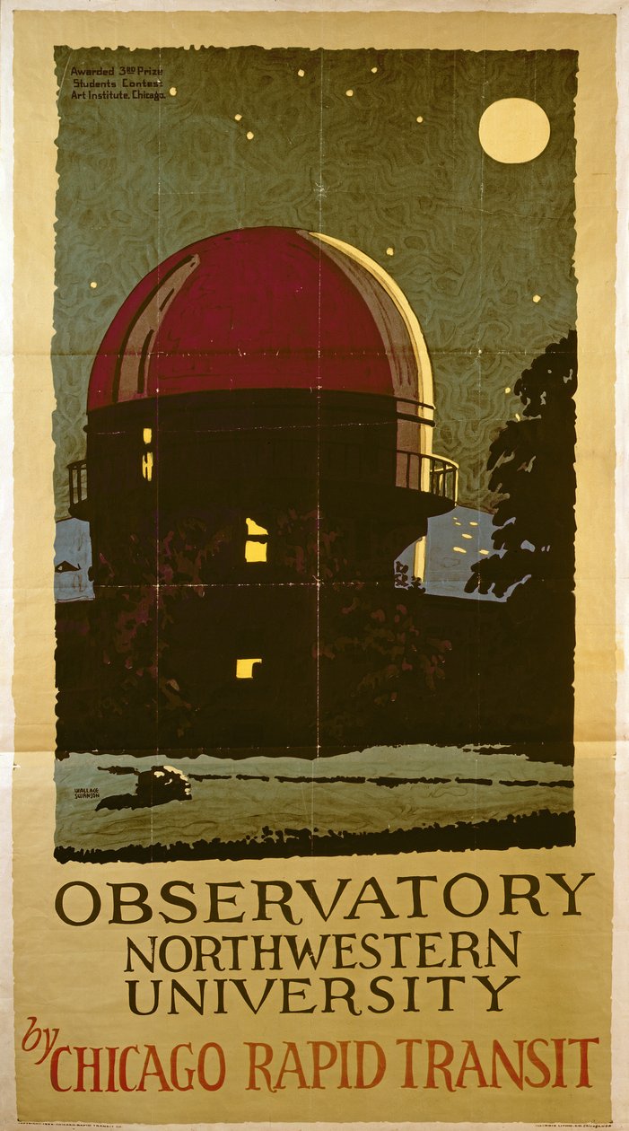 Observatorium Northwestern University, poster voor de Chicago Rapid Transit Company, VS, 1925 door Wallace Swanson