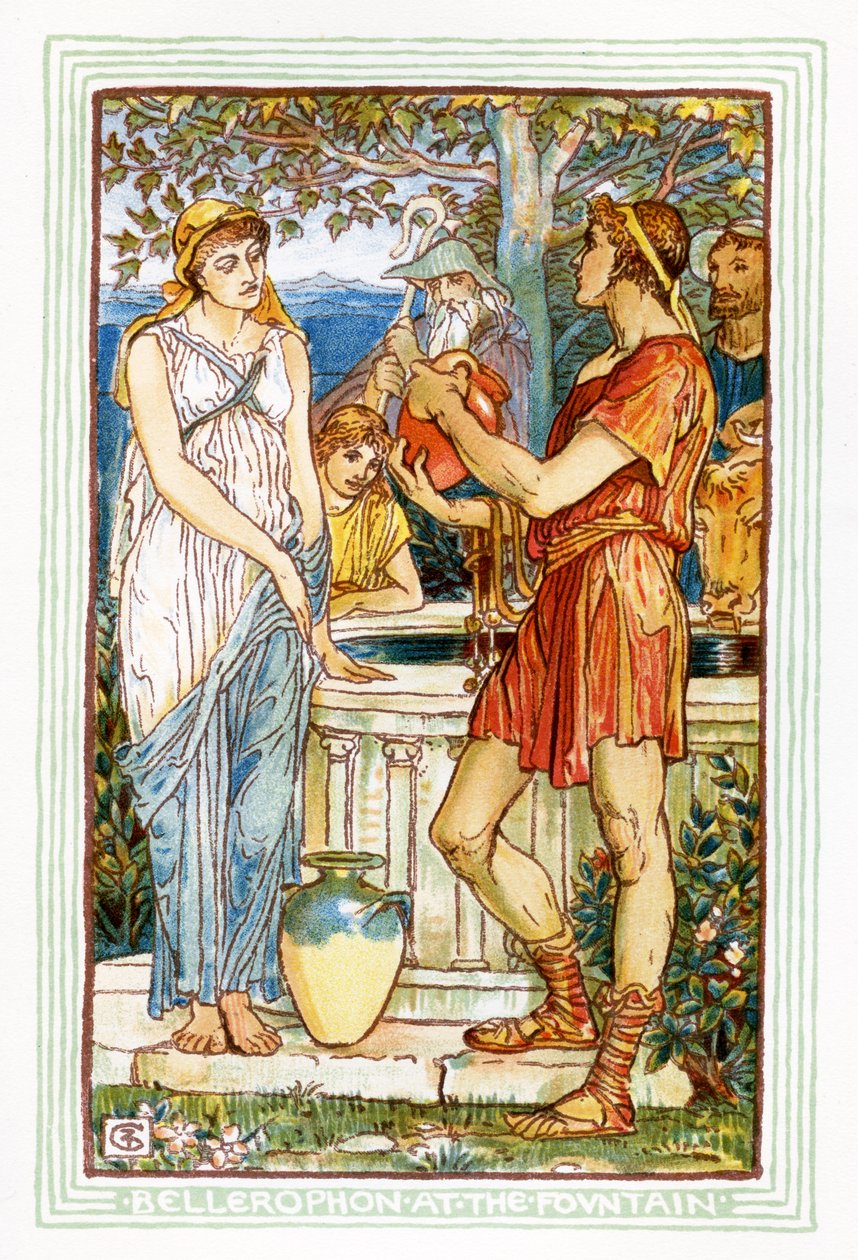 Bellerophon bij de fontein door Walter Crane