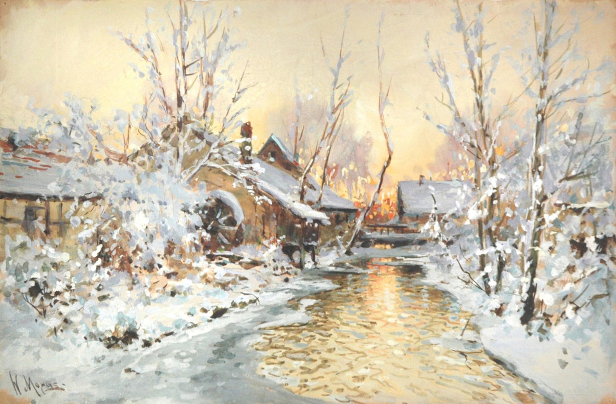 Besneeuwde Watermolen door Walter Moras