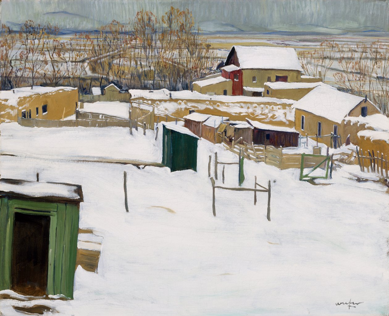 Taos in de sneeuw, c.1914-20 door Walter Ufer