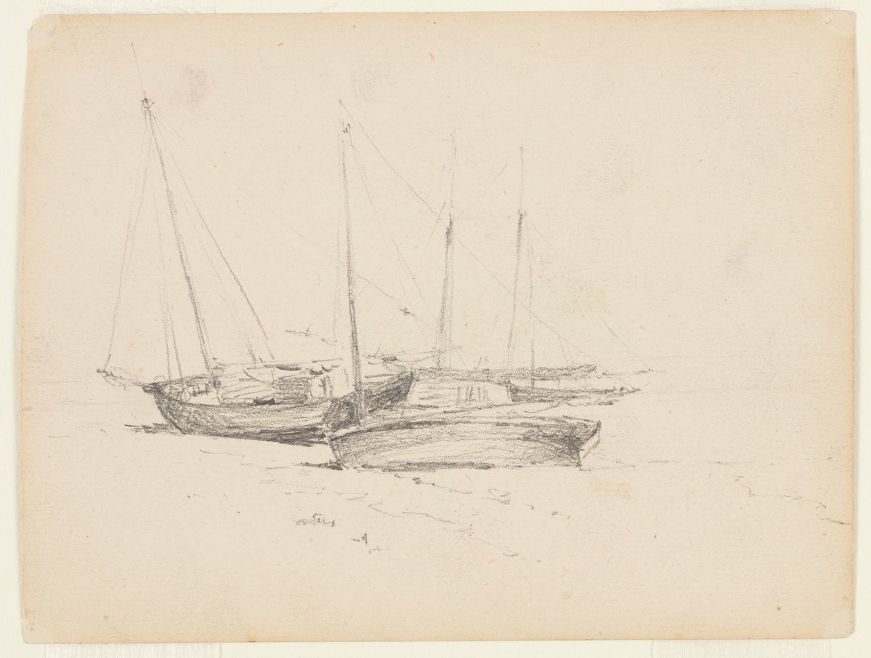 Vissersboten aan de kust door Walter Clark