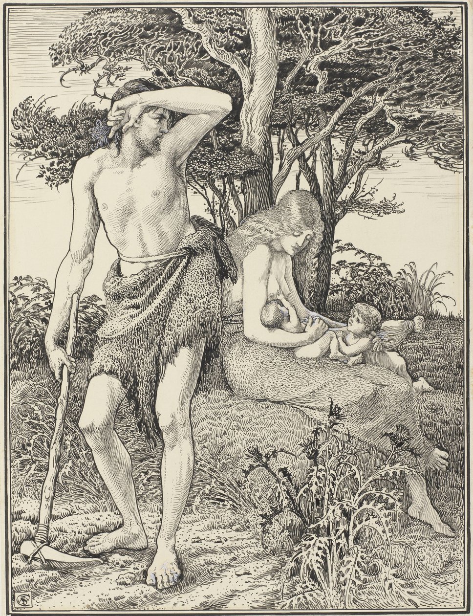 Adam en Eva door Walter Crane (signed by artist)