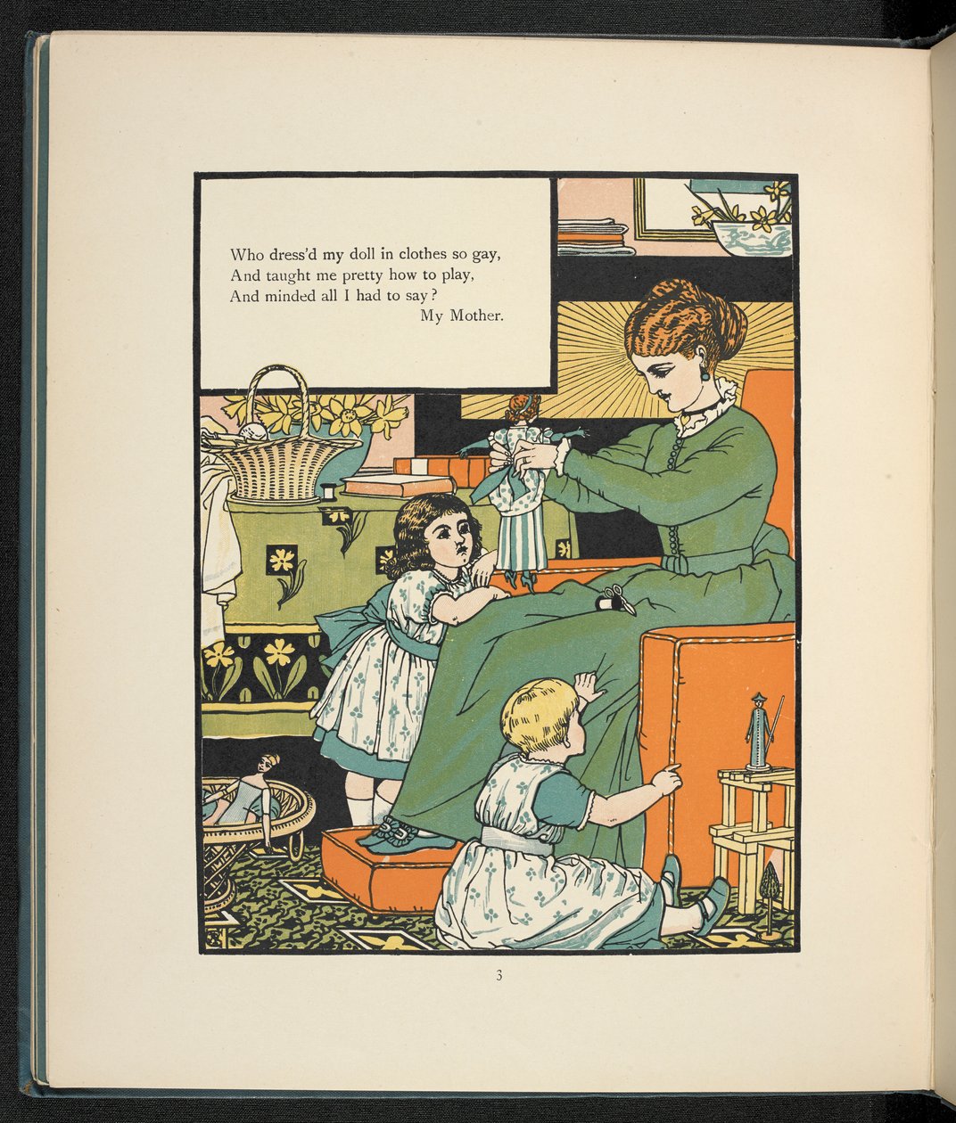 Een moeder met haar kinderen. door Walter Crane