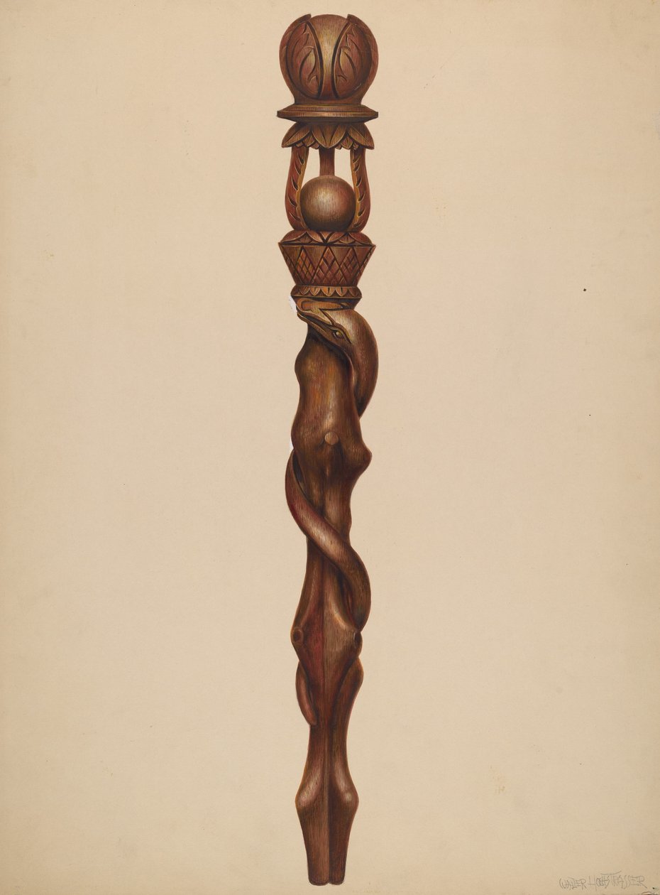 Scepter houthakker beeldhouwwerk, ca. 1938 door Walter Hochstrasser