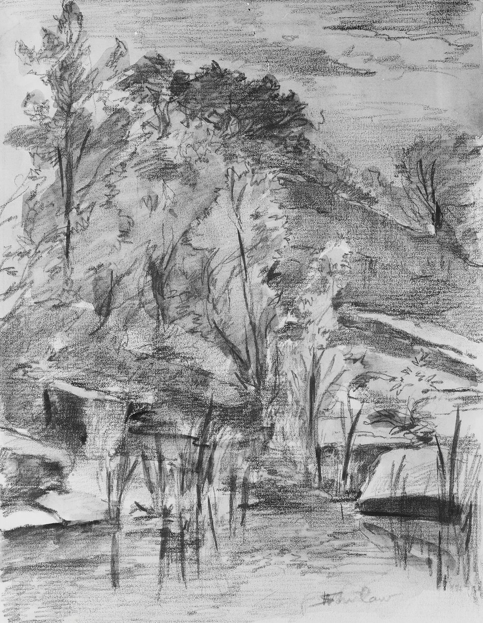 Bomen en Stroom door Walter Shirlaw