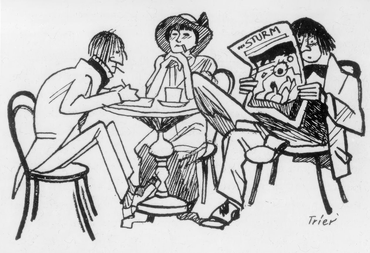 Literaten in Café des Westens door Walter Trier