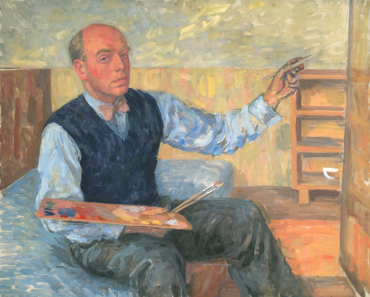 Zelfportret met palet en penseel door Walther Gamerith