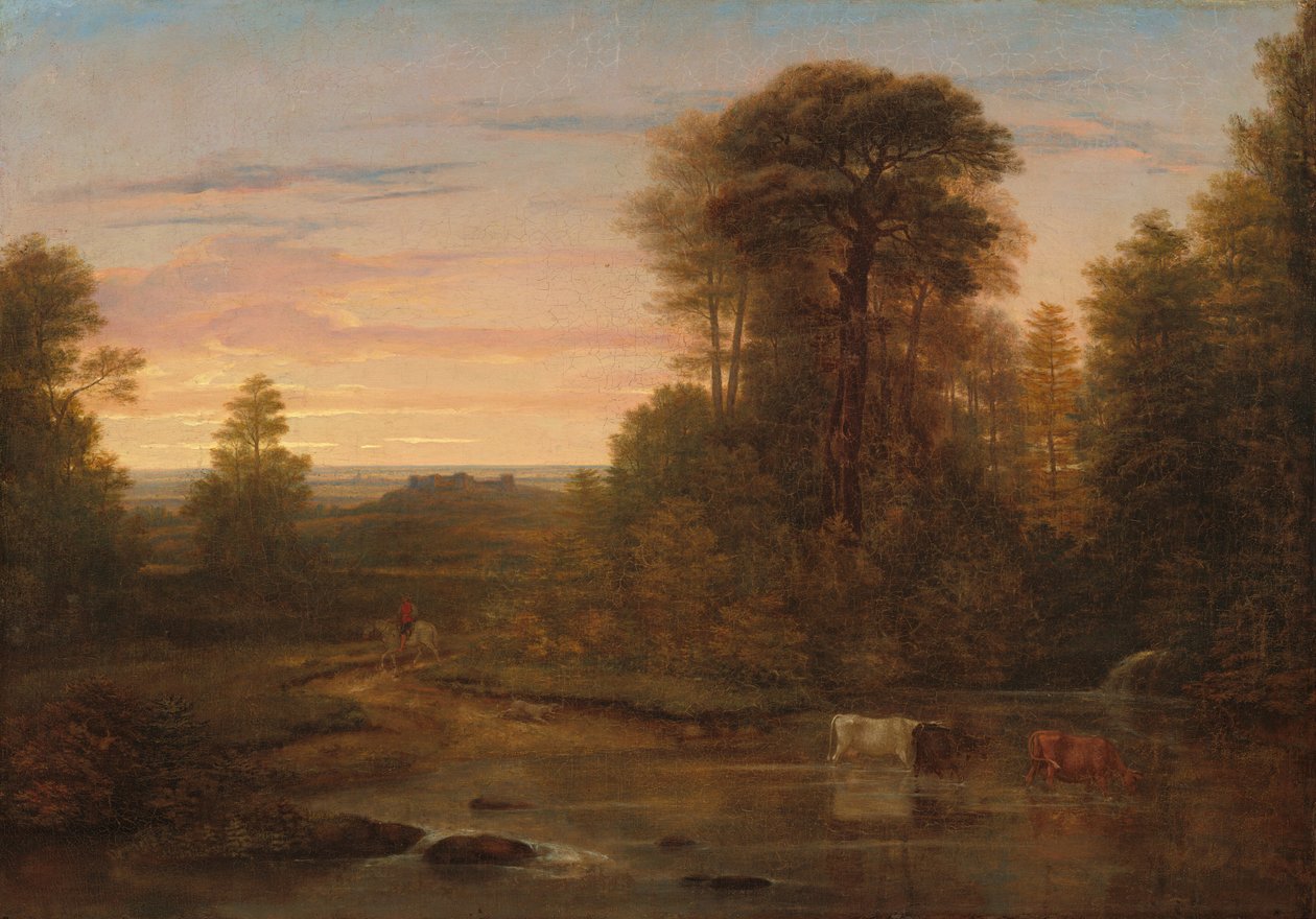 Een landschap na zonsondergang door Washington Allston